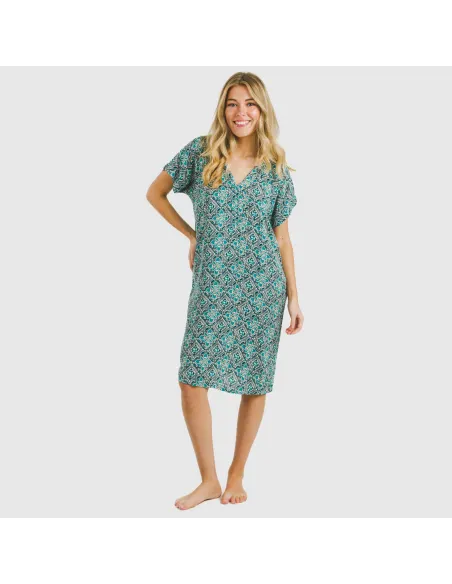 Vestido curto manga fluida viscosa bambula Malura água marinha Vestido curto manga fluida viscosa bambula Malura água marinha