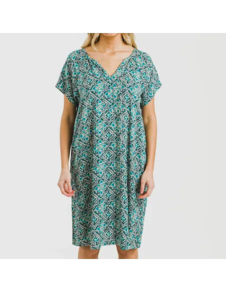 Vestido curto manga fluida viscosa bambula Malura água marinha Vestido curto manga fluida viscosa bambula Malura água marinha