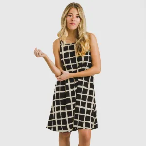 Vestido curto alças crepe Naroa bege - preto