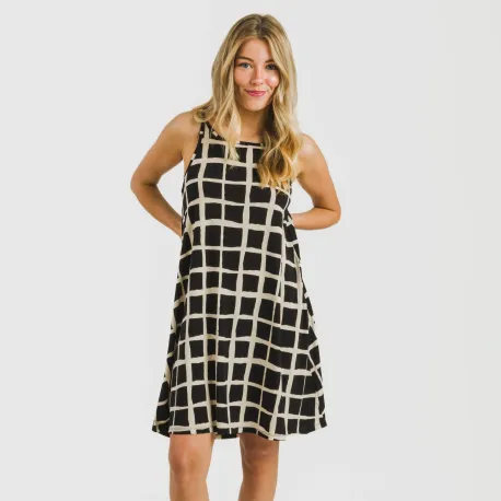 Vestido curto alças crepe Naroa bege - preto