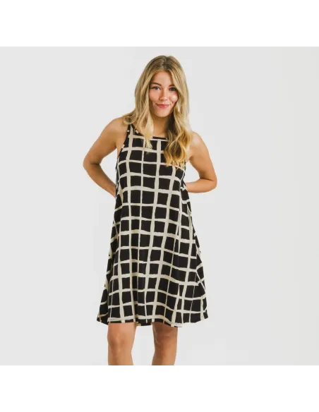 Vestido curto alças crepe Naroa bege - preto Vestido curto alças crepe Naroa bege - preto