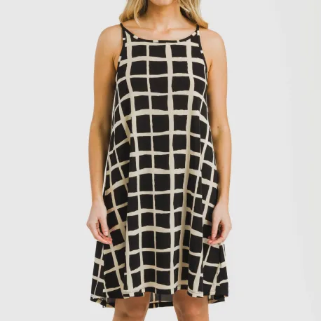 Vestido curto alças crepe Naroa bege - preto