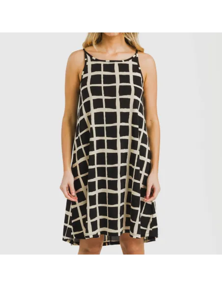 Vestido curto alças crepe Naroa bege - preto Vestido curto alças crepe Naroa bege - preto