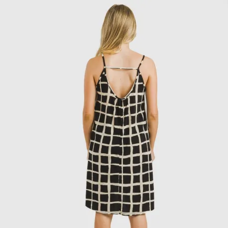 Vestido curto alças crepe Naroa bege - preto