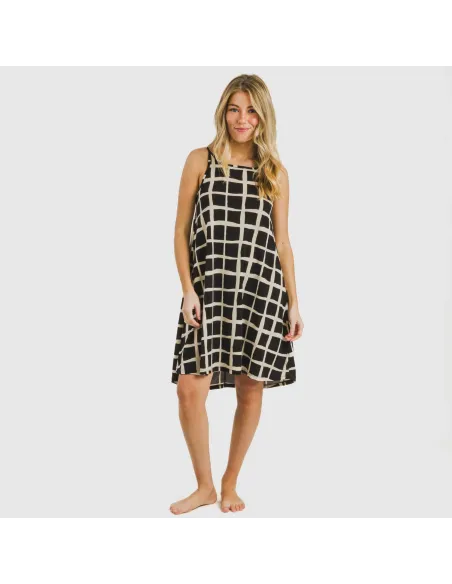 Vestido curto alças crepe Naroa bege - preto Vestido curto alças crepe Naroa bege - preto