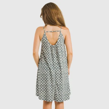 Vestido curto alças crepe Narciso azul indigo