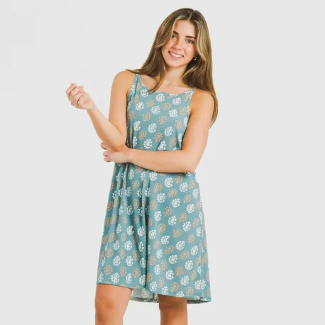Vestido curto alças crepe Brianda água marinha