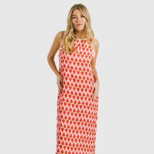 Vestido comprido alças satén Petunio laranja