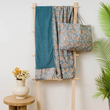 Pack Toalha Pareo + Bolsa Venus água marinha