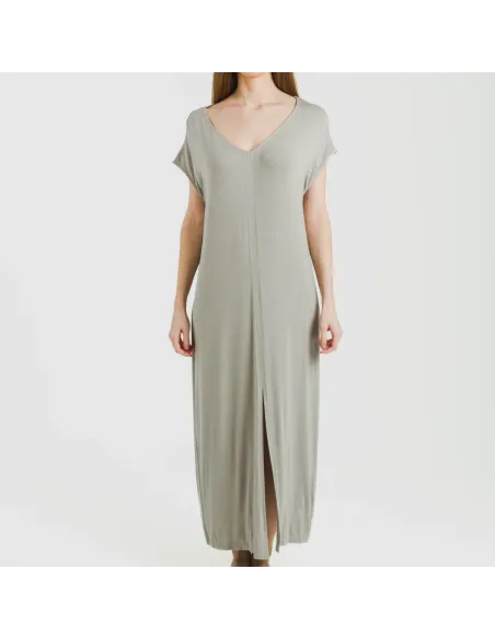 Vestido comprido manga fluída viscosa liso Vestido comprido manga fluída viscosa liso