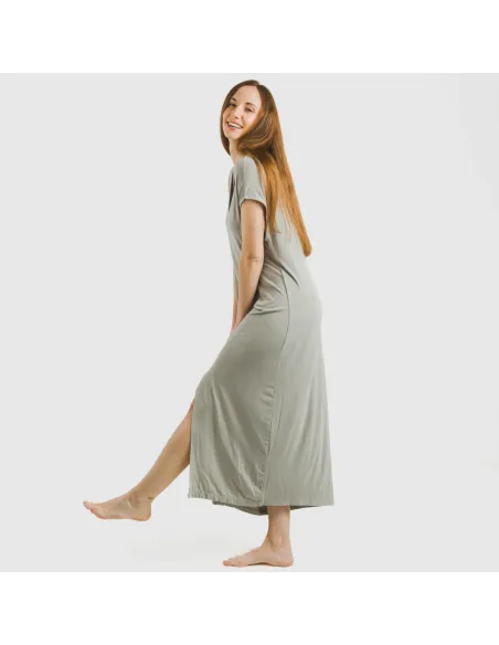 Vestido comprido manga fluída viscosa liso Vestido comprido manga fluída viscosa liso