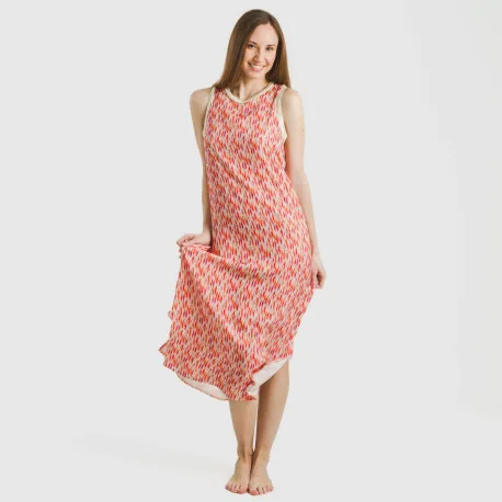 Vestido comprido alças satén Aries laranja - rosa