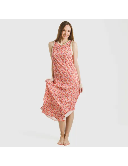 Vestido comprido alças satén Aries laranja - rosa Vestido comprido alças satén Aries laranja - rosa