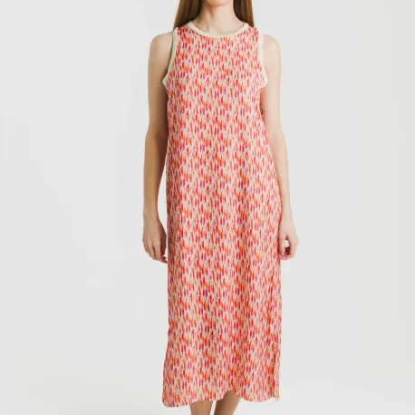 Vestido comprido alças satén Aries laranja - rosa