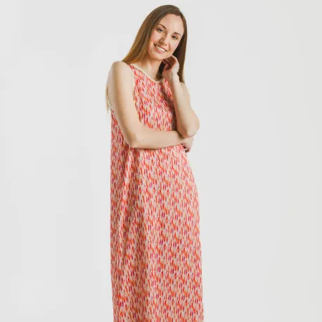 Vestido comprido alças satén Aries laranja - rosa