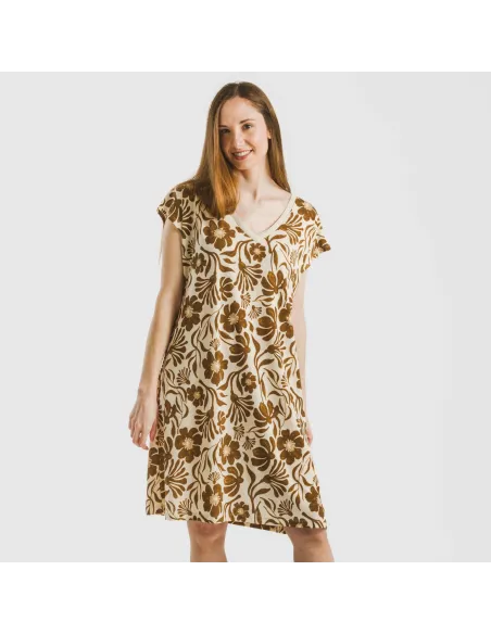 Vestido curto manga fluida crepe Alexis castanho Vestido curto manga fluida crepe Alexis castanho