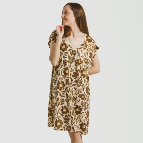 Vestido curto manga fluida crepe Alexis castanho