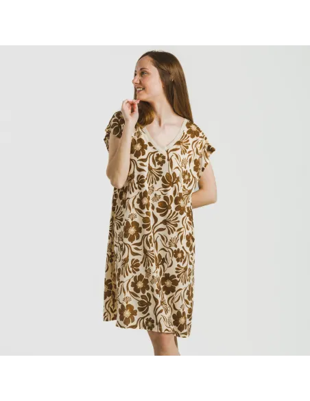 Vestido curto manga fluida crepe Alexis castanho Vestido curto manga fluida crepe Alexis castanho