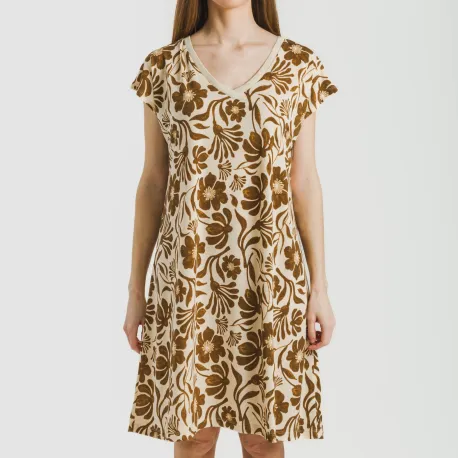 Vestido curto manga fluida crepe Alexis castanho