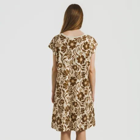 Vestido curto manga fluida crepe Alexis castanho