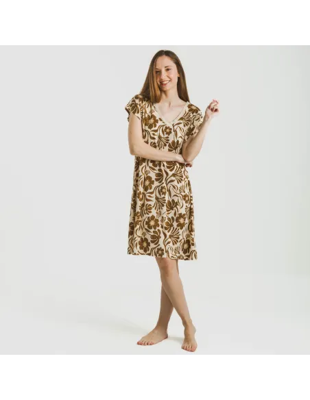 Vestido curto manga fluida crepe Alexis castanho Vestido curto manga fluida crepe Alexis castanho