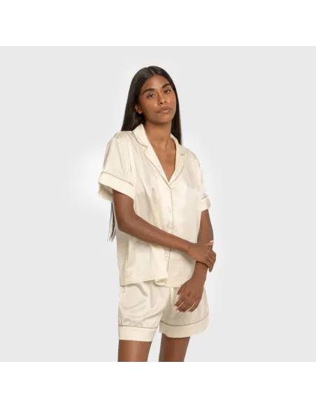 Pijama curto de manga curta Saten Friday liso Pijama curto de manga curta Saten Friday liso