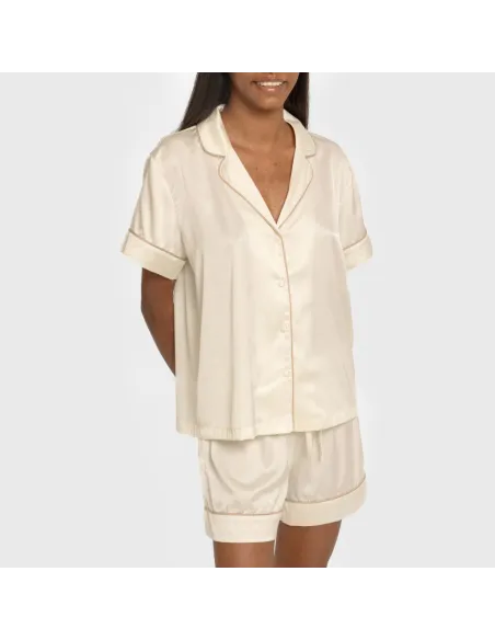 Pijama curto de manga curta Saten Friday liso Pijama curto de manga curta Saten Friday liso
