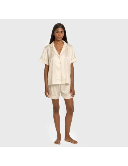 Pijama curto de manga curta Saten Friday liso Pijama curto de manga curta Saten Friday liso