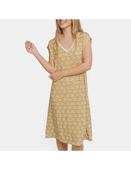 Vestido curto manga fluida soft Virginia ocre Vestido curto manga fluida soft Virginia ocre