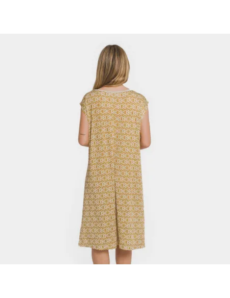 Vestido curto manga fluida soft Virginia ocre Vestido curto manga fluida soft Virginia ocre