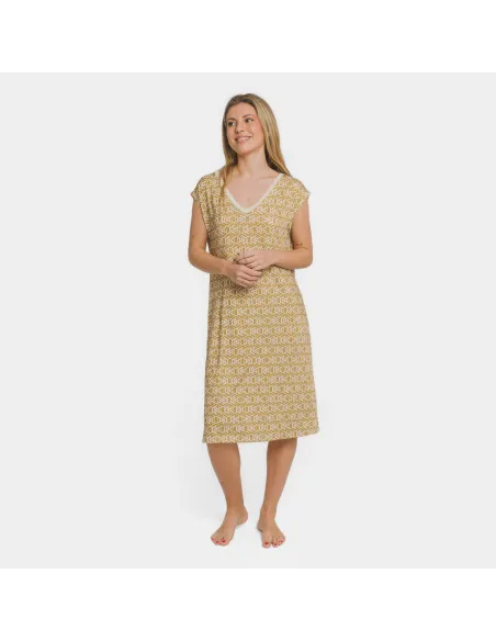 Vestido curto manga fluida soft Virginia ocre Vestido curto manga fluida soft Virginia ocre