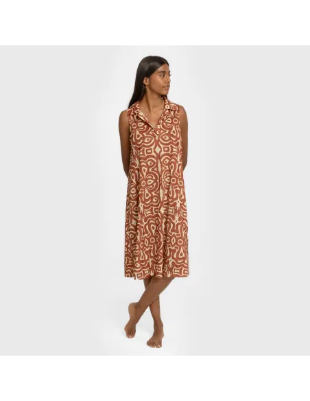 Vestido curto com gola e lapela soft Premura castanho Vestido curto com gola e lapela soft Premura castanho