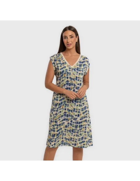 Vestido curto manga fluida soft Misuri azul Vestido curto manga fluida soft Misuri azul