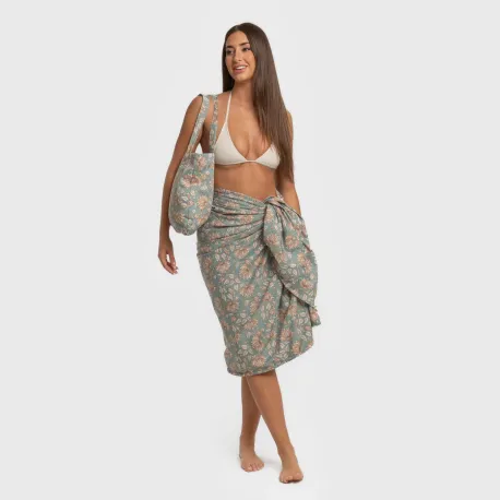 Pack Toalha Pareo + Bolsa Venus água marinha