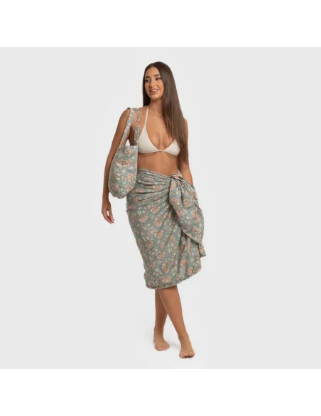 Pack Toalha Pareo + Bolsa Venus água marinha