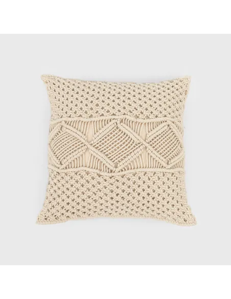 Almofada algodão macramé Megara natural 45x45