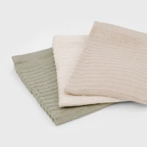 Conjunto 3 panos de cozinha algodão liso natural/topo/verde seco