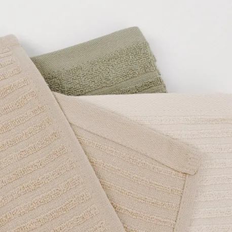 Conjunto 3 panos de cozinha algodão liso natural/topo/verde seco