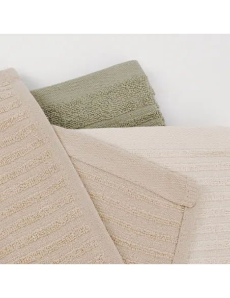 Conjunto 3 panos de cozinha algodão liso natural/topo/verde seco