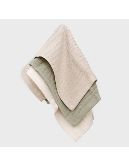 Conjunto 3 panos de cozinha algodão liso natural/topo/verde seco