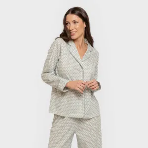 Pijama comprido camisa algodão mulher Dune azul indigo