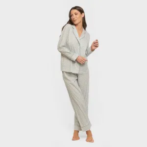 Pijama comprido camisa algodão mulher Dune azul indigo 2