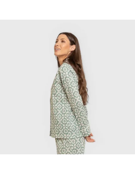 Pijama comprido camisa algodão mulher Eugenia verde keike