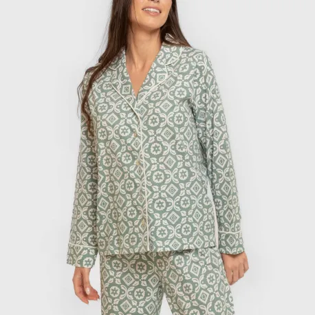 Pijama comprido camisa algodão mulher Eugenia verde keike
