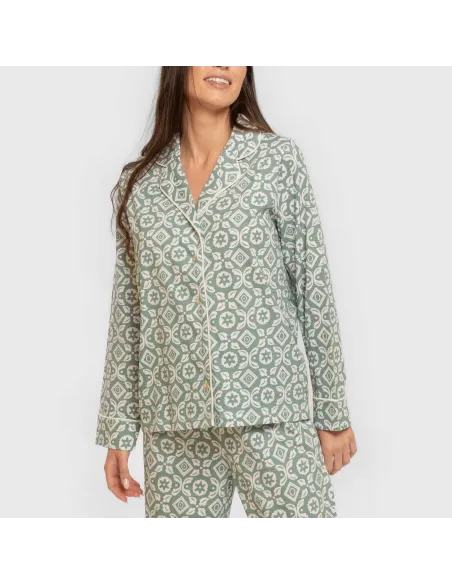 Pijama comprido camisa algodão mulher Eugenia verde keike