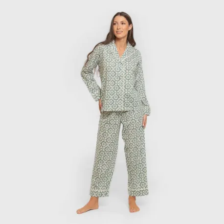Pijama comprido camisa algodão mulher Eugenia verde keike