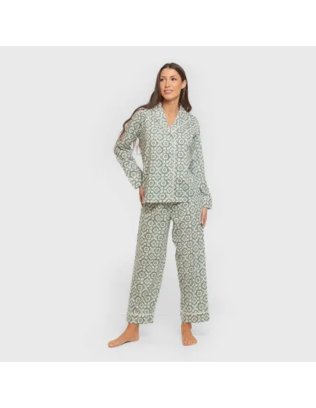 Pijama comprido camisa algodão mulher Eugenia verde keike Pijama comprido camisa algodão mulher Eugenia verde keike