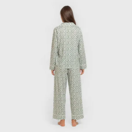 Pijama comprido camisa algodão mulher Eugenia verde keike