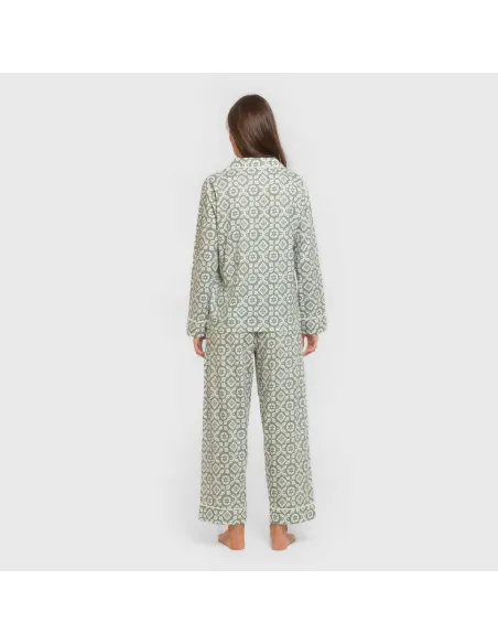 Pijama comprido camisa algodão mulher Eugenia verde keike Pijama comprido camisa algodão mulher Eugenia verde keike