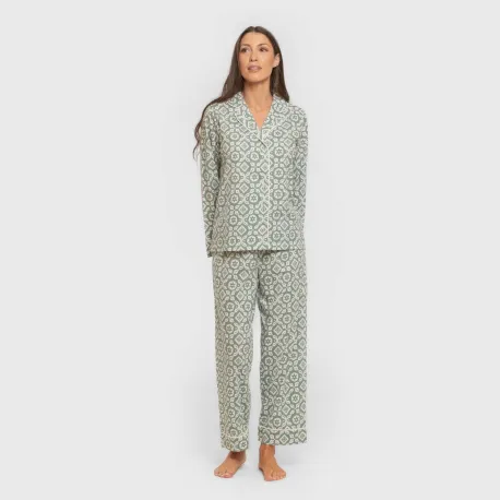 Pijama comprido camisa algodão mulher Eugenia verde keike